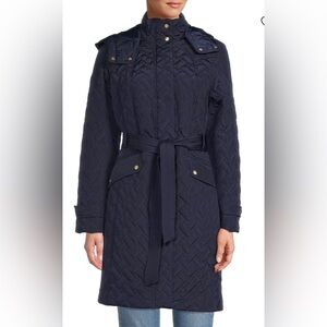 Cole Haan Dark Blue Quilted Puffer Coat